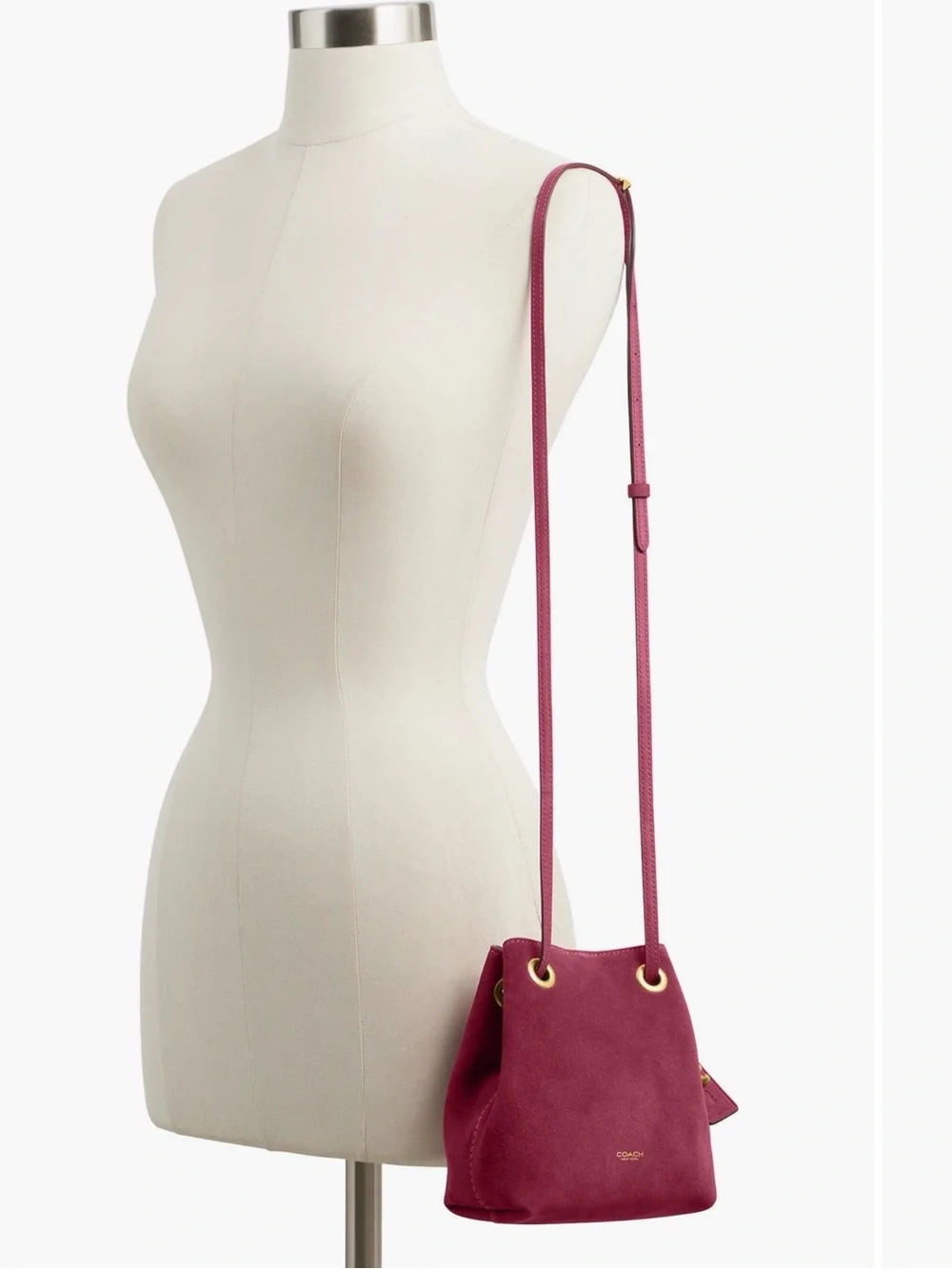 COACH Jade Drawstring Bucket Bag Dark Fuchsia